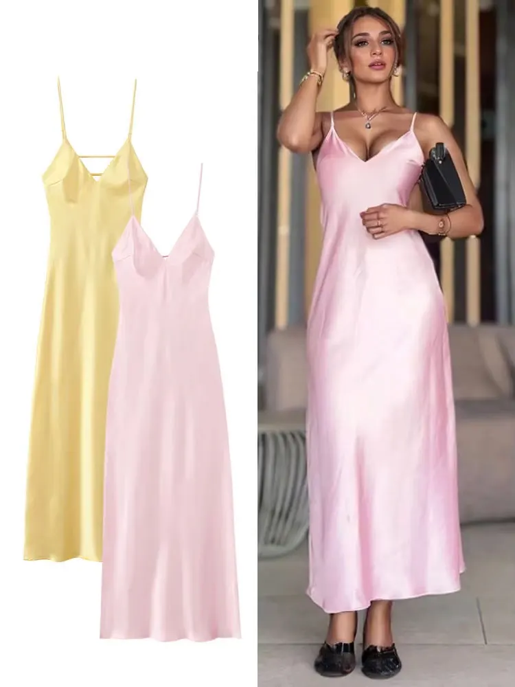 HH Sommer Strand Urlaub Midi Kleid Für Frauen Trendy Solide Backless Ärmel Schlank V-ausschnitt Zurück Zipper Party Sexy Sling Kleid
