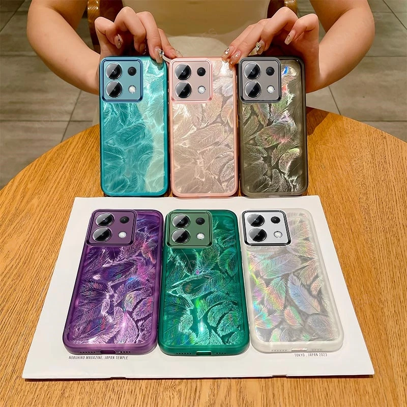 For Xiaomi Mi Poco X6 F6 Pro 5G X5 X3 NFC C65 M6 M5 Glitter Feather Pattern Silicone Soft Case Poko F 6 X 5 6pro C 65 Back Cover