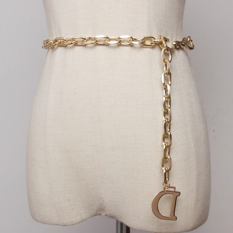 2024 Fashion D Letter Metal Chain Women Thin Waist Belt Gold and Silver Colors Available