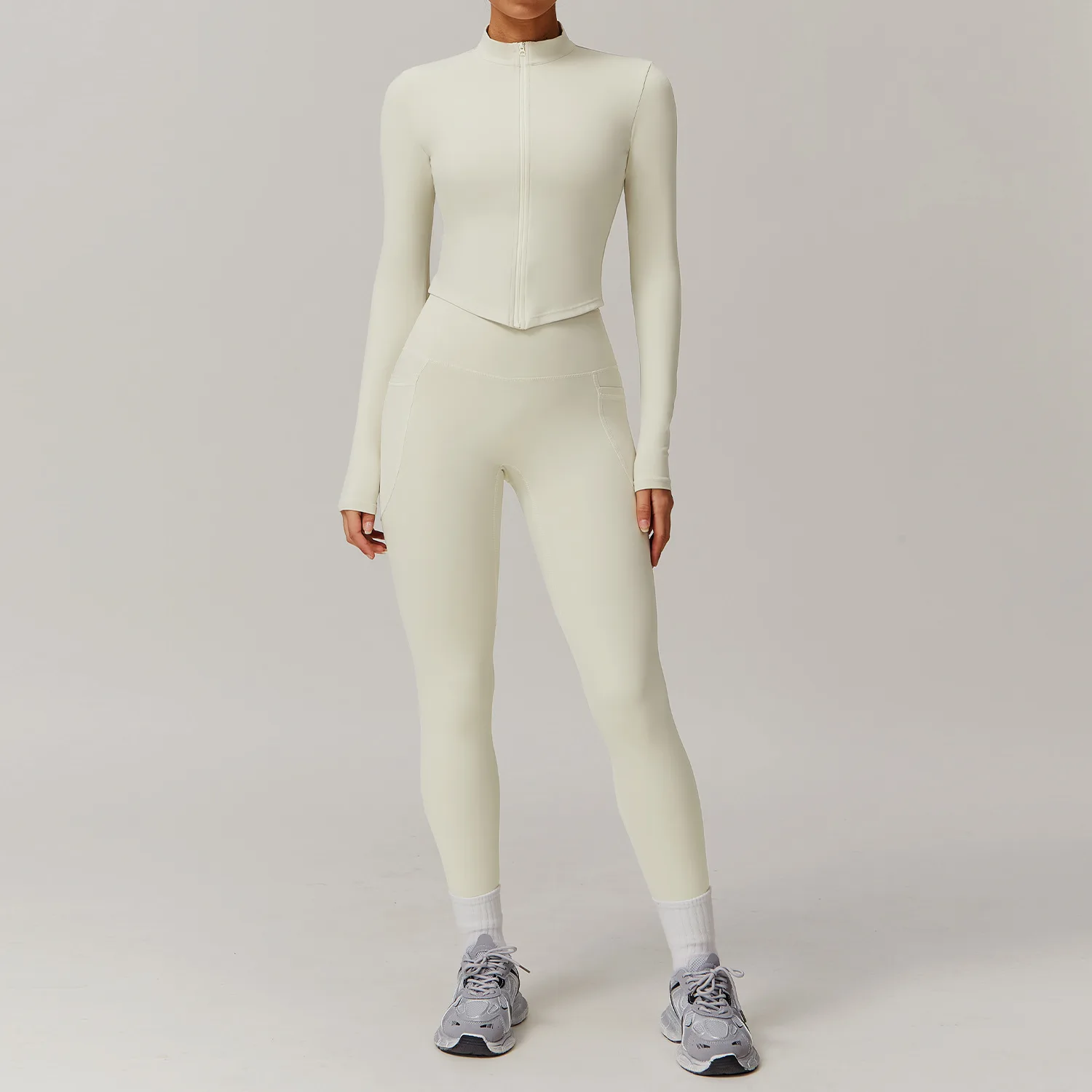 2 Pieces Yoga Set Fitness Jacket Workout Set Sportswear Women Gym Clothes Long Sleeve Crop Top High Waist Leggings Sports Suit image 5