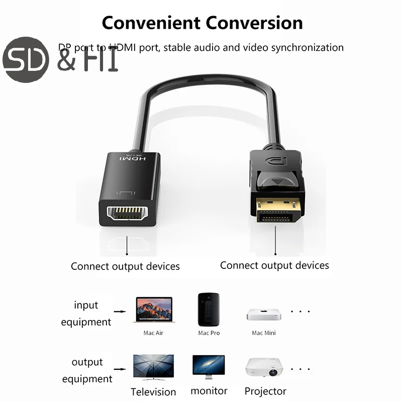 DisplayPort To -compatible Adapter 4K/1080P DP Male To Female -Compatible Converter Video Audio Cable HD Cable For PC TV