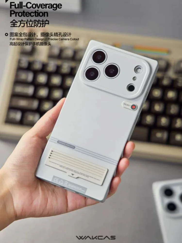 

WAKCAS Square Phone Cover for iphone 16 17 Pro/16 17pro Max Gray Retro Computer Design Magnetic Anti-fall Phone Protective Case