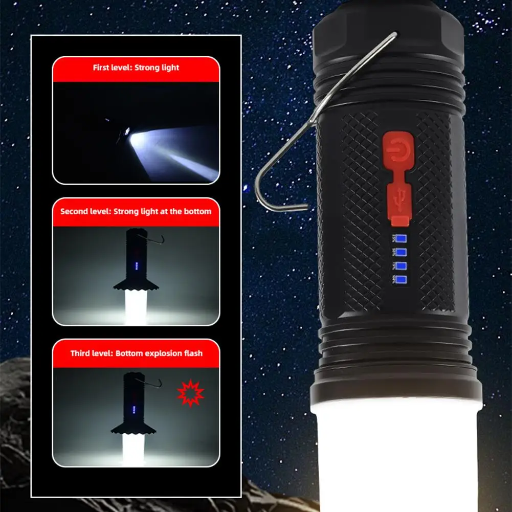 High Lumen Rechargeable LED Flashlight ABS Body Solar Powered Outdoor Activities Emergency Solar Camping Lamp