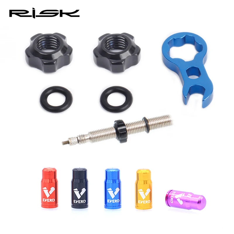 RISK Road Bicycle Valve Nut With Washer 2 Valve Cap Set MTB Road Bike Presta Tire Valve Fixed Nut Cycling Protection Accessories