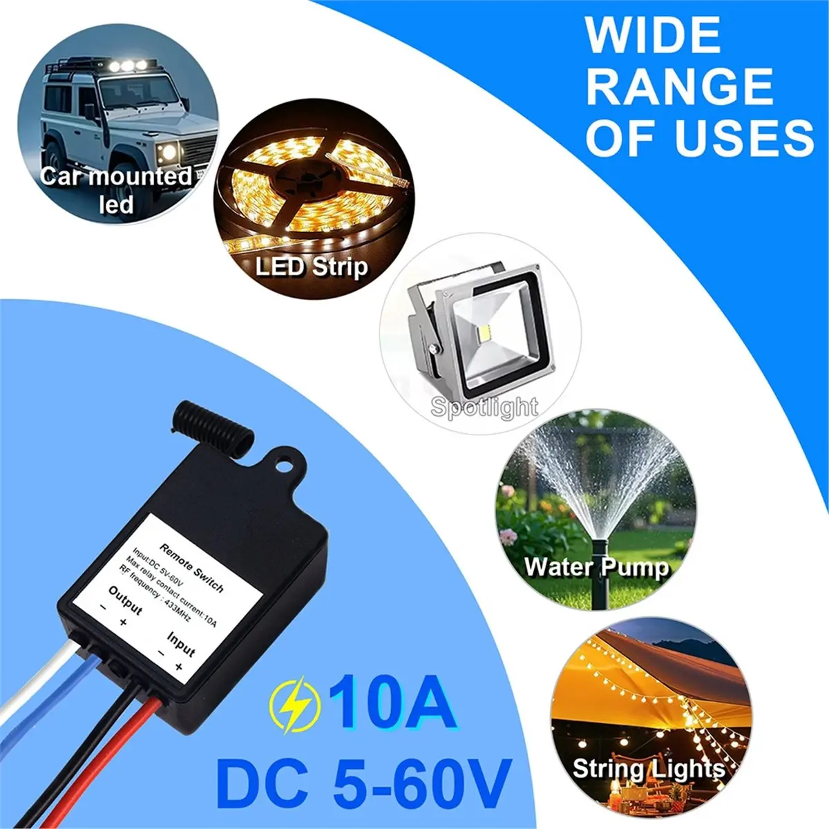 

Беспроводной радиочастотный релейный выключатель A23G 433 МГц, DC 5-60В 10А, с дистанционным управлением (передатчик и приемник) для умного дома и автоматизации