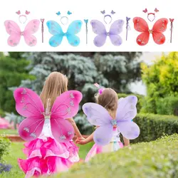 Costume Kids Butterfly Headband Wings Fashion Dressing Up with Fairy Wand Glitter Butterfly Party Props Fairy Wing Girls