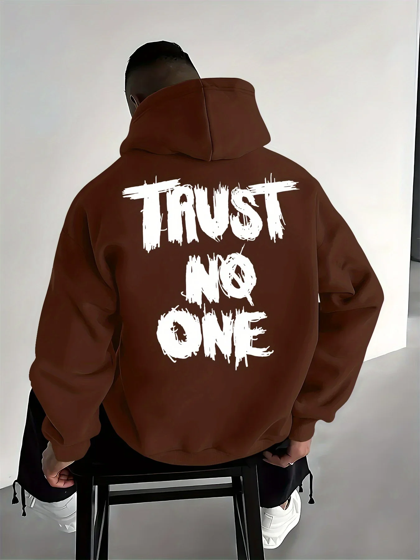 Men's Hooded Fleece Sweatshirt Autumn Streetwear Essential Versatile Trust No One Hoodie Suitable for Daily Wear Hip Hop Style