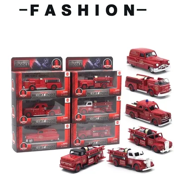 Aleatório 1 peça de 6 modelos 1:43 liga retrô modelo de caminhão de bombeiros modelo de carro de brinquedo