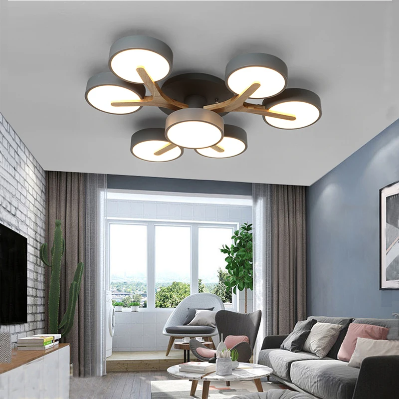 Moderne Runde LED Decke Licht Schlafzimmer Decke Licht Wohnzimmer Holz Kunst Decke Kronleuchter Hotel Villa Acryl Beleuchtung