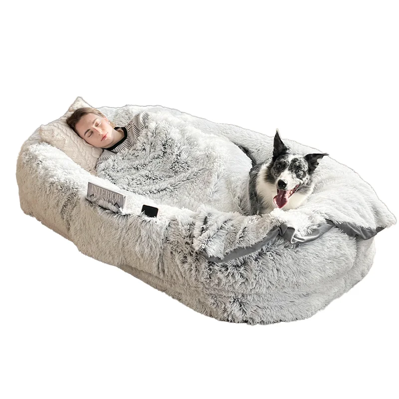 Luxury Solid Color Modern Plush Cotton Filled Terry Sponge Dog Bed Removable Washable Suitable for Human Size All Seasons