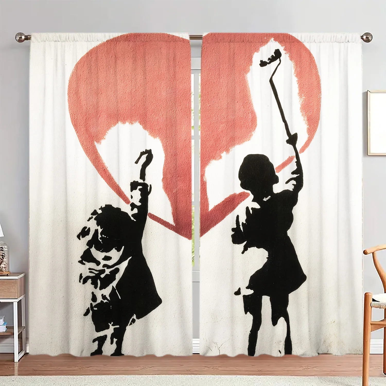 Romantic Couple Curtain, Black Silhouette King Queen Pattern Drape, Modern Love Window Treatment for Bedroom Living Room Home