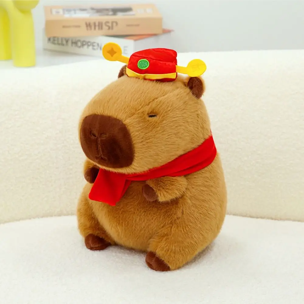 น่ารักสไตล์ปีใหม่ Capybara ตุ๊กตา Plush ผ้าฝ้าย PP นุ่มจําลอง Capybara ของเล่น 30 ซม. ตุ๊กตา Capybara ตุ๊กตาของขวัญวันเกิด