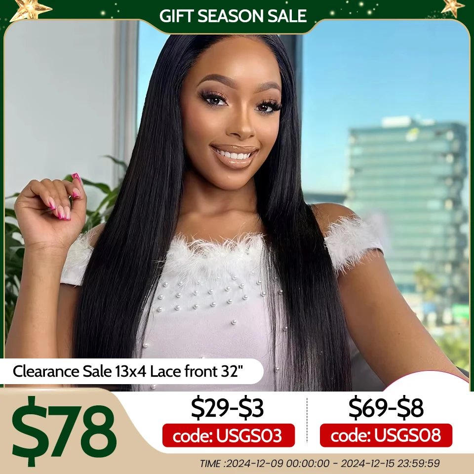 13X6 HD Transparent Lace Frontal Wig Brazilian Straight Lace Front Wigs For Women Human Hair PrePlucked Hairline Clearance Sale