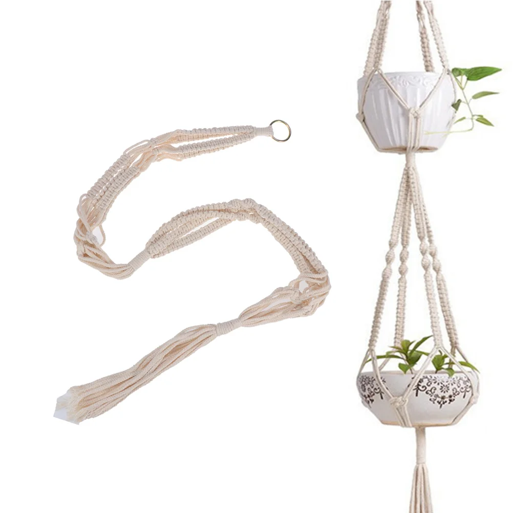 Delicate Macrame Double Plant Hanger Indoor Outdoor Hanging Planter Wall Cotton Rope for Round and Square Pots (Pot Not Incl