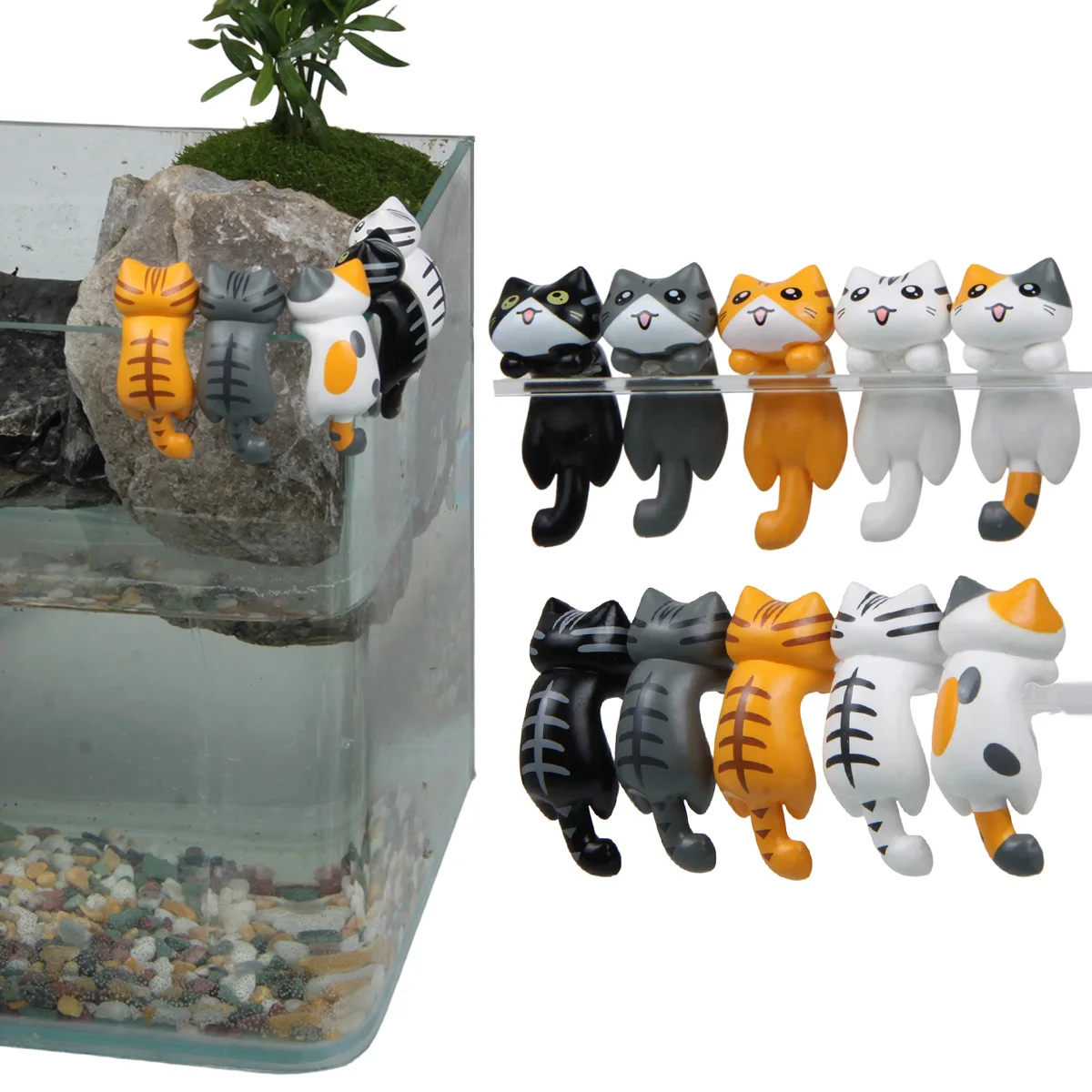 

5pcs Greedy Cute Cat Lying Down Fish Tank Decorative lovely Scenery Doll Creative Desktop Ornaments