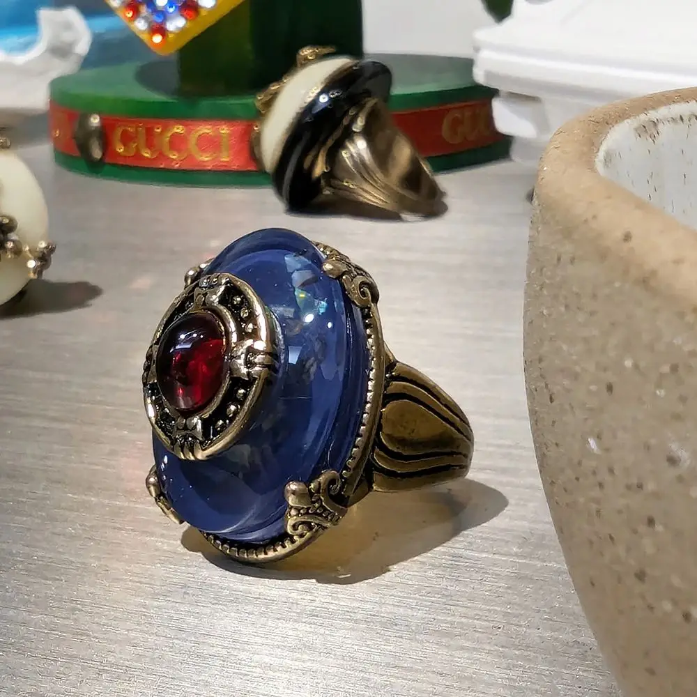 Amorita boutique deep blue copper vintage Geometric design Rings