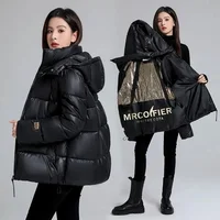 Black Short Hooded Thick Cotton Jacket For Women Winter Coat Jacket Warm Down Cotton Parkas Korean Loose Women's Parkas 2