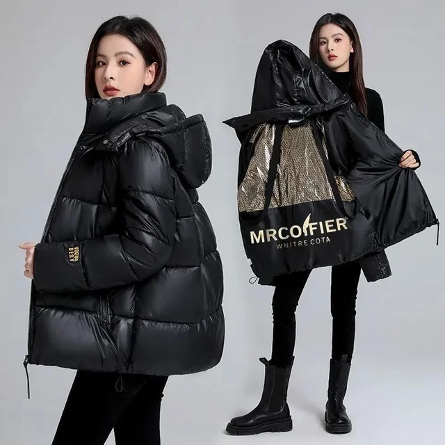Black Short Hooded Thick Cotton Jacket For Women Winter Coat Jacket Warm Down Cotton Parkas Korean Loose Women's Parkas 2 Black Short Hooded Thick Cotton Jacket For Women Winter Coat Jacket – view 2