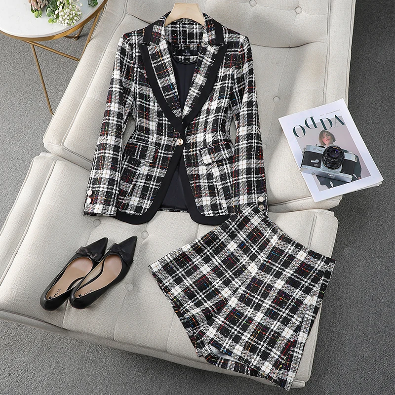 Y2K Women Elegant Vintage Tweed Fragrant Suit Jacke Coat Top And Skirt Two Piece Set Green Outfit Winter Jacquard Party Clothing