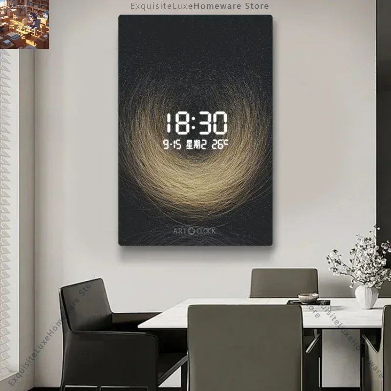 Relógio Digital de Parede Artístico Moderno para Sala de Estar, Relógio Digital Preto Único, Luxuoso e Luminoso, Decoração para Casa