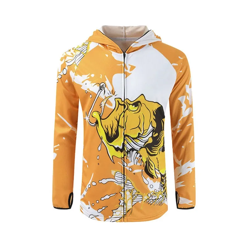 New Men's Hooded Digital Printing Fishing Shirt Long Sleeve Custom Wholesale Waterproof Fishing Shirts UV Protection Quick Dry