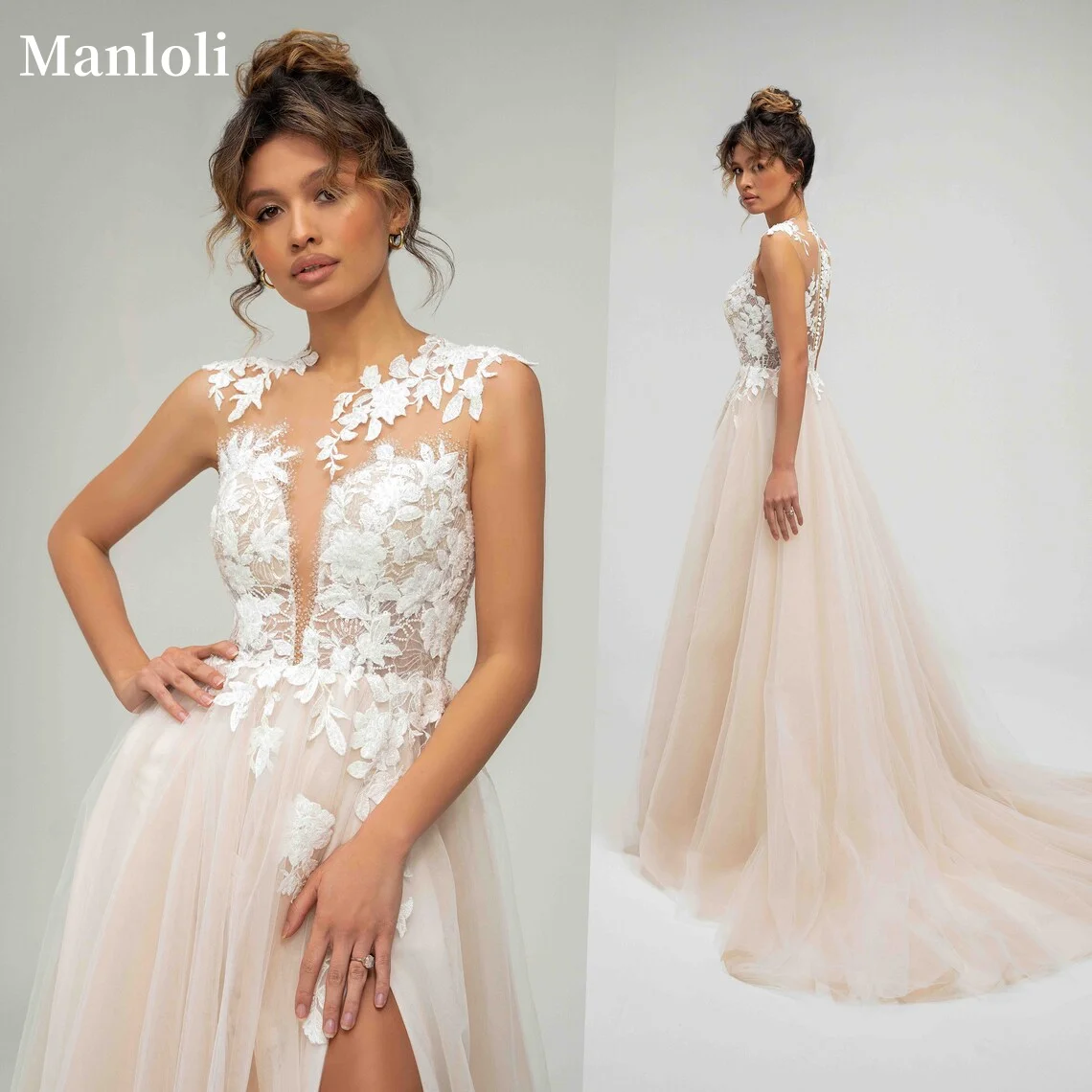 الرجعية أنيقة الدانتيل صائق فستان الزفاف جولة الرقبة أكمام ألف خط فستان الزفاف البلد فستان الزفاف التخصيص