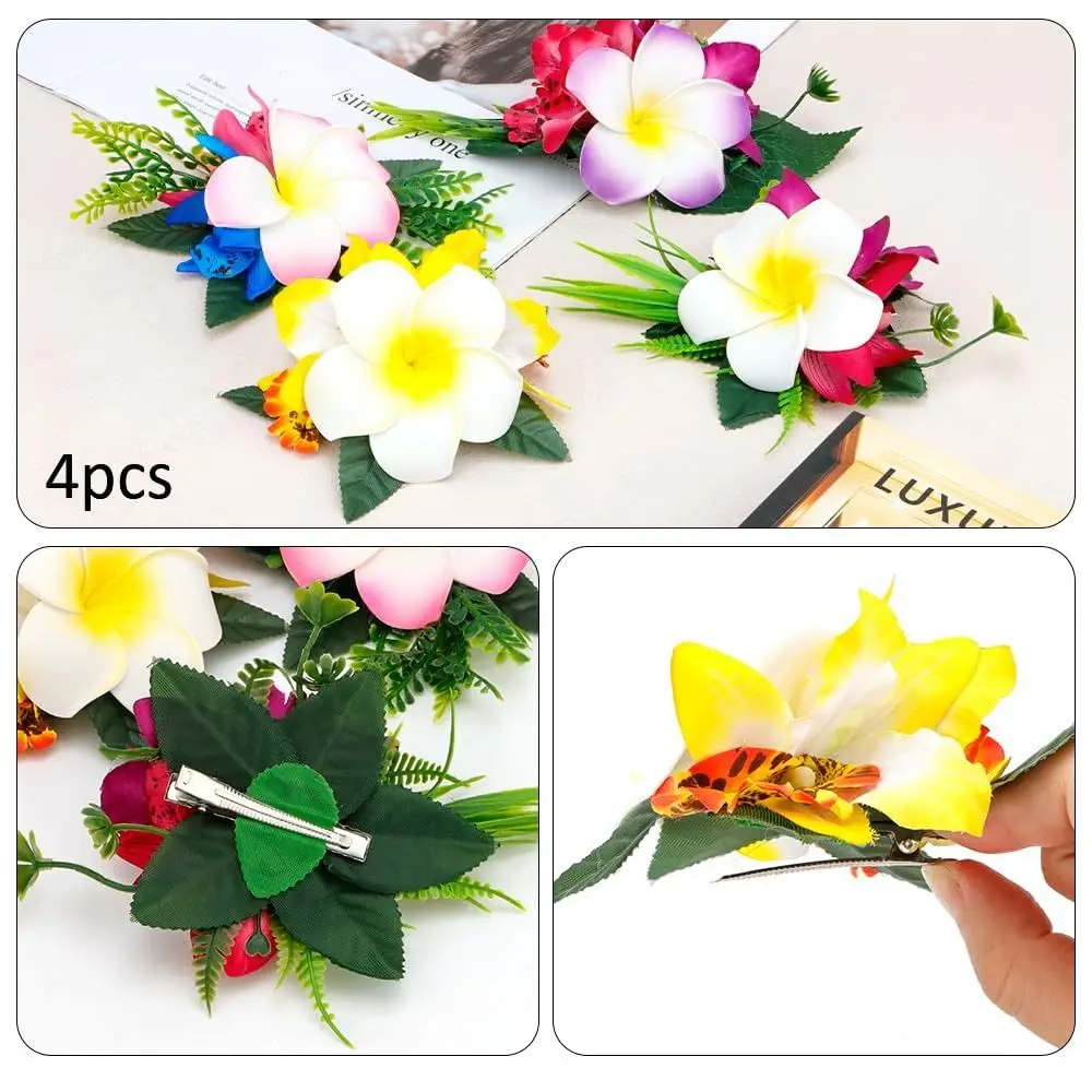 Fresh Sweet Hawaiian Flower Hair Pins Artificial Floral Hair Claw Versatile Frangipani Duckbill Clip Boho Floral Hair Clips