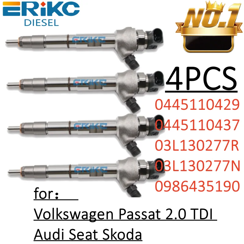 

4PCS 0445110429 0445110437 Fuel Injector 03L130277R 03L130277N 0986435190 for Volkswagen Passat 2.0 TDI Audi Seat Skoda