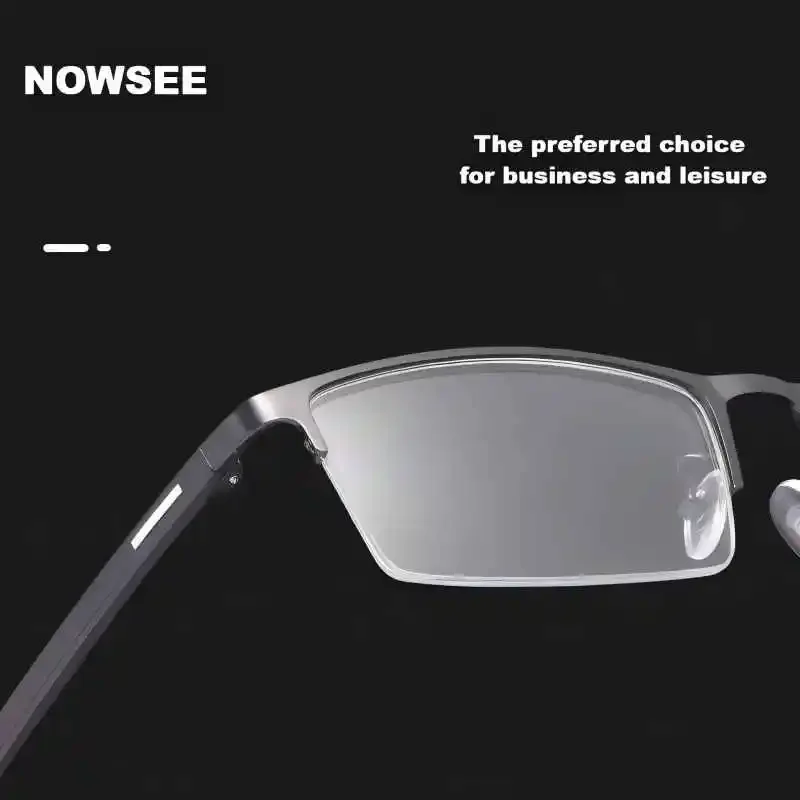 

NOWSEE Men's Light Luxury Half-frame Glasses, Ultra-light Alloy Frame, Reading Anti-blue Light Prescription Glasses Change Color