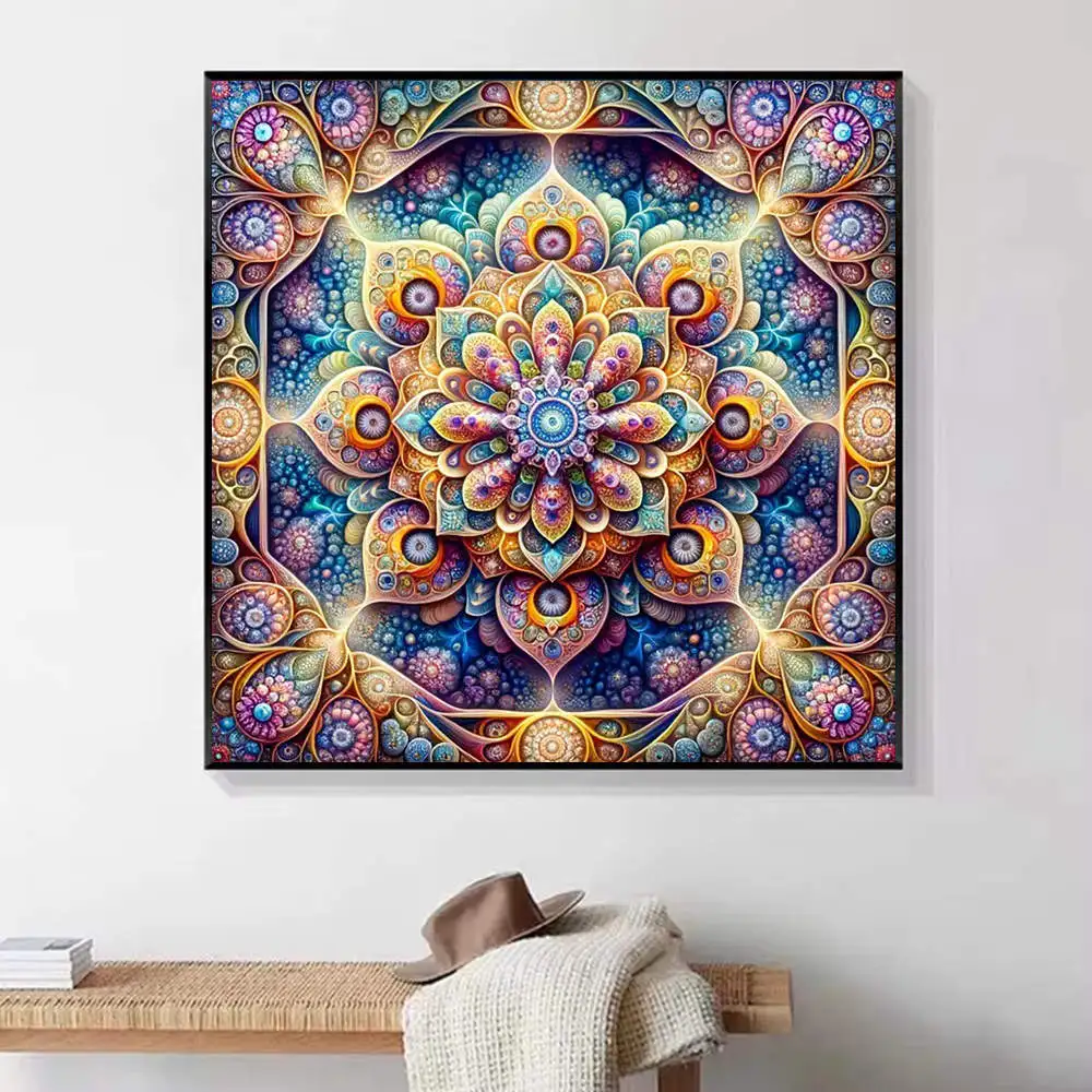 HUACAN 1pcs Diamond Painting Intricate Mandala Abstract Patterns Colorful Art Canvas 5D DIY Diamond Embroidery Kits Decor view 4