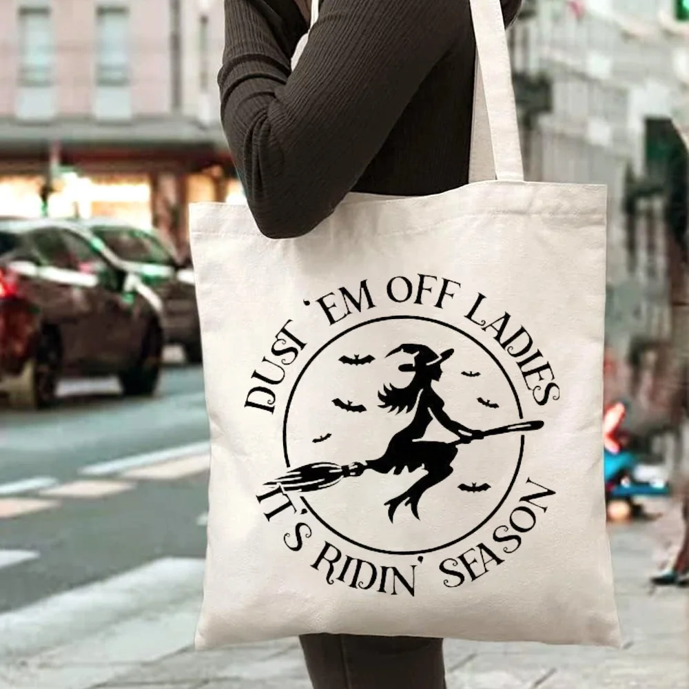 Tote Bag Halloween Witch Design Dust Season Print for Everyday Use Shopping Travel Large Capacity Handbag Top-Handle Bags