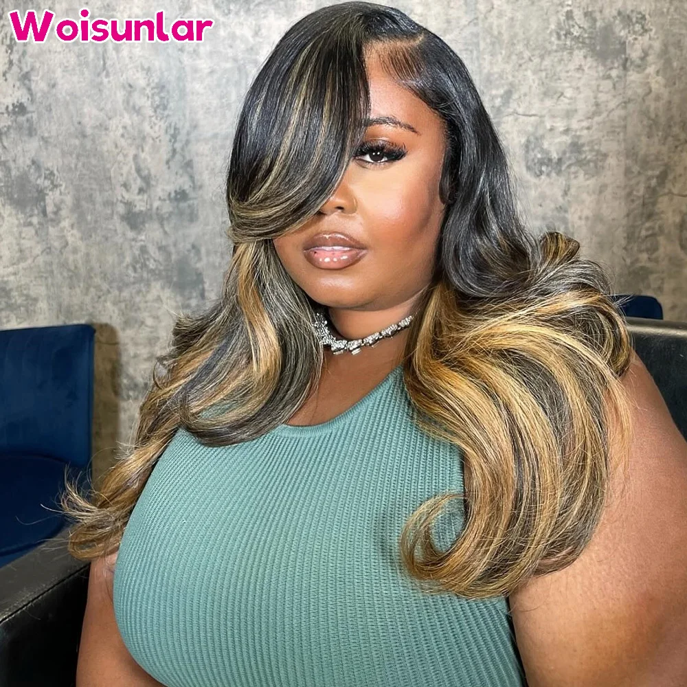 

Highlight Black and 613 lace Front Human Hair Wigs body wave 34 inches 200% Black women13x4 Transparent Lace Brazilian hair wig