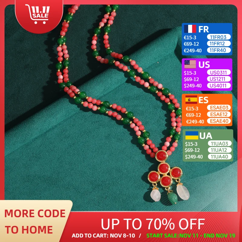 

Vintage Pink Glaze Chinese Style Drop Pendant Necklace Beads For Woman Luxury High Quality Jewelry Designer Gifts Thanksgiving