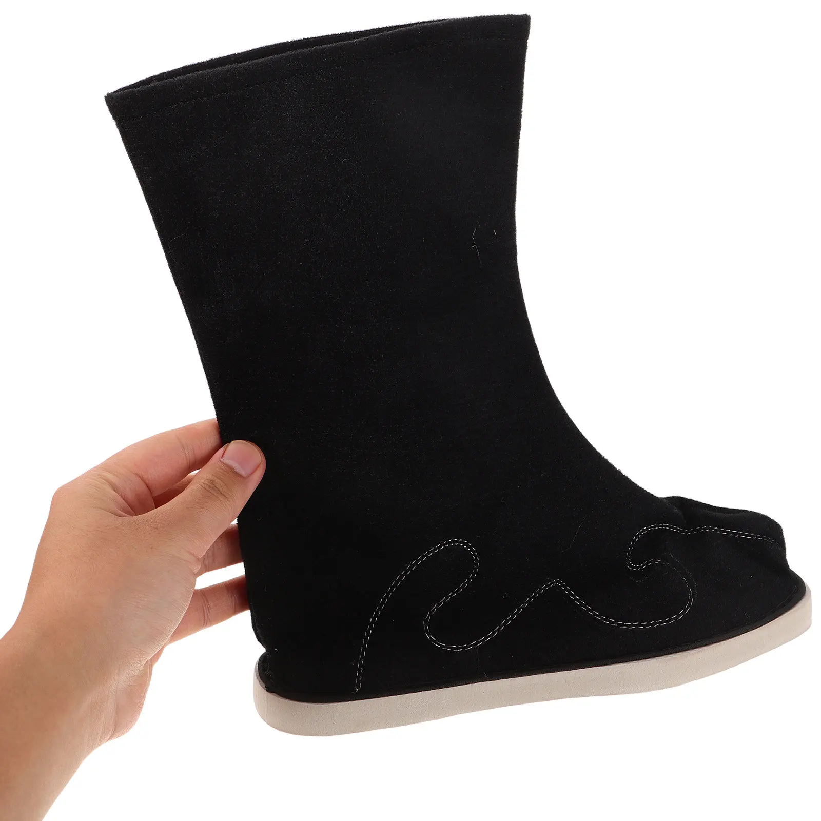 

1Pair Chinese Hanfu Shoes Men Ancient Tradition Boots Black Size 40 Embroidered Cosplay Kung Fu Tai Chi Costume Midcalf