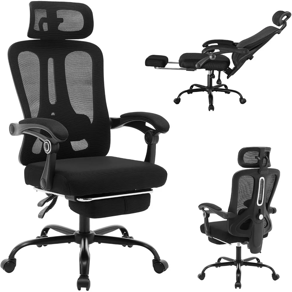 Ergonomic Office Chair with Footrest, Ergonomic Desk Chair with Adjustable Lumbar Support, High Back Mesh Office Chair with Head
