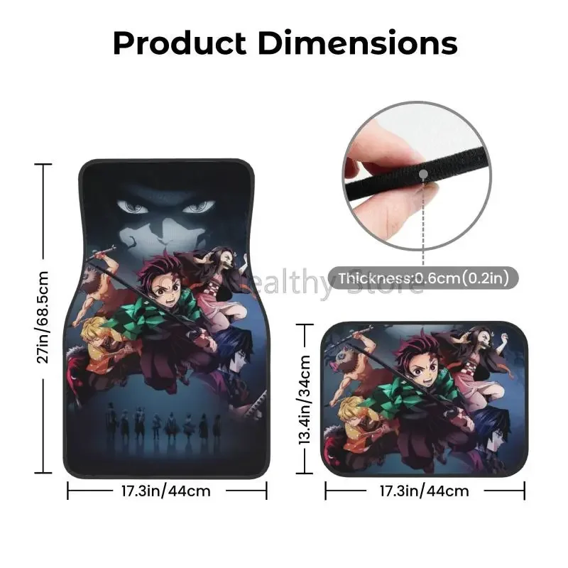 أنيمي شيطان القاتل أنيمي سيارة القدم الحصير مجموعة من 4 اكسسوارات السيارات ديكور الحصير ديكور مع عدم الانزلاق الأسود المضادة للانزلاق دعم