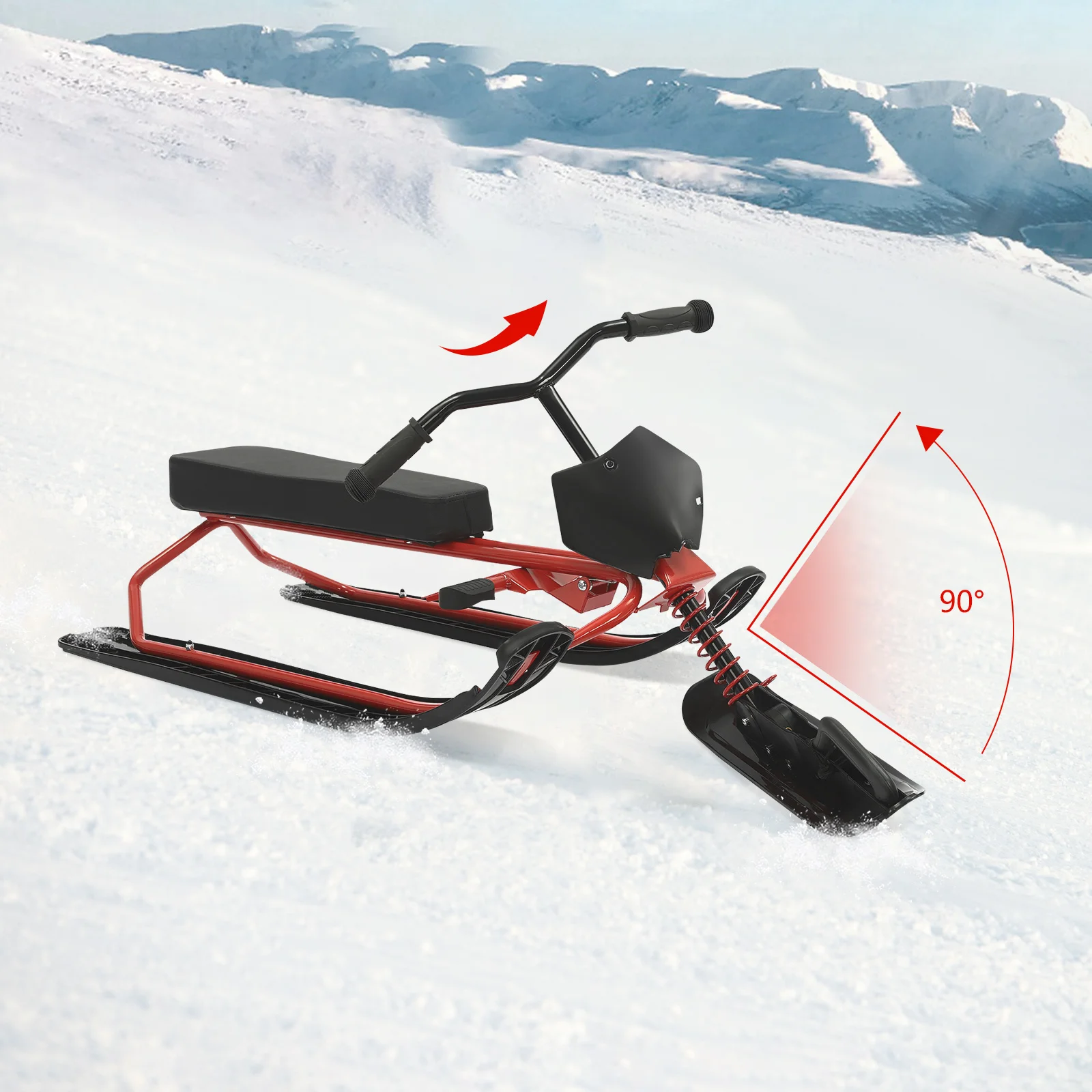 Simple Snow Racing Sled Red High-Quality Iron and Plastic Ski Cart for Children and Teenagers 5-18