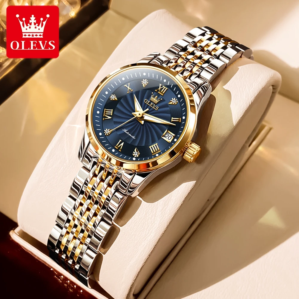 OLEVS High Quality Watch For Women Automatic Movement Stainless Steel Wristwatch Business Luxury Women's Watch Gift for Girl