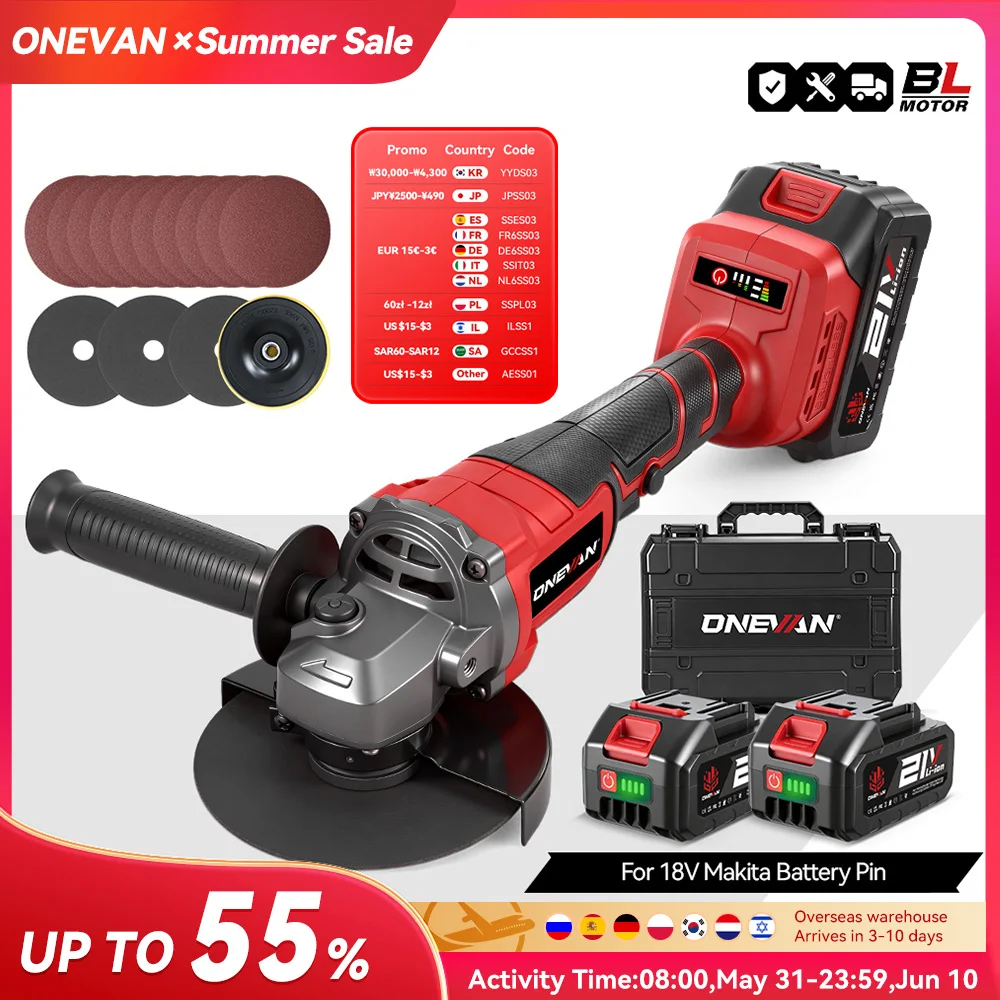 ONEVAN 125MM meuleuse d'angle électrique sans brosse 2in1 polissage 3000W M14 Cutter métal bois outil électrique pour Makita 18V batterie broche