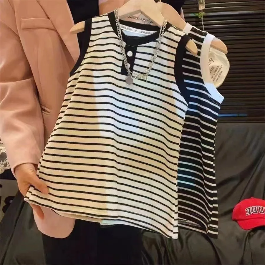 2026 Summer 80-160cm Girls Casual Stripe Sleeveless Dress Two Colors 2