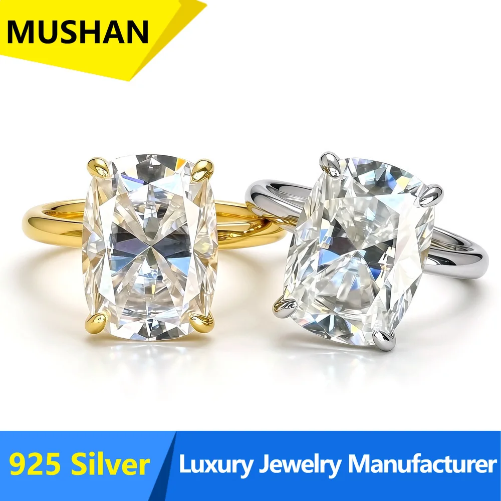 MUSHAN Luxury 10ct Long Fat Square 10 * 14 Mozambican Diamond Ring 925 Silver Proposal Diamond Ring Cross-border Hot Sale