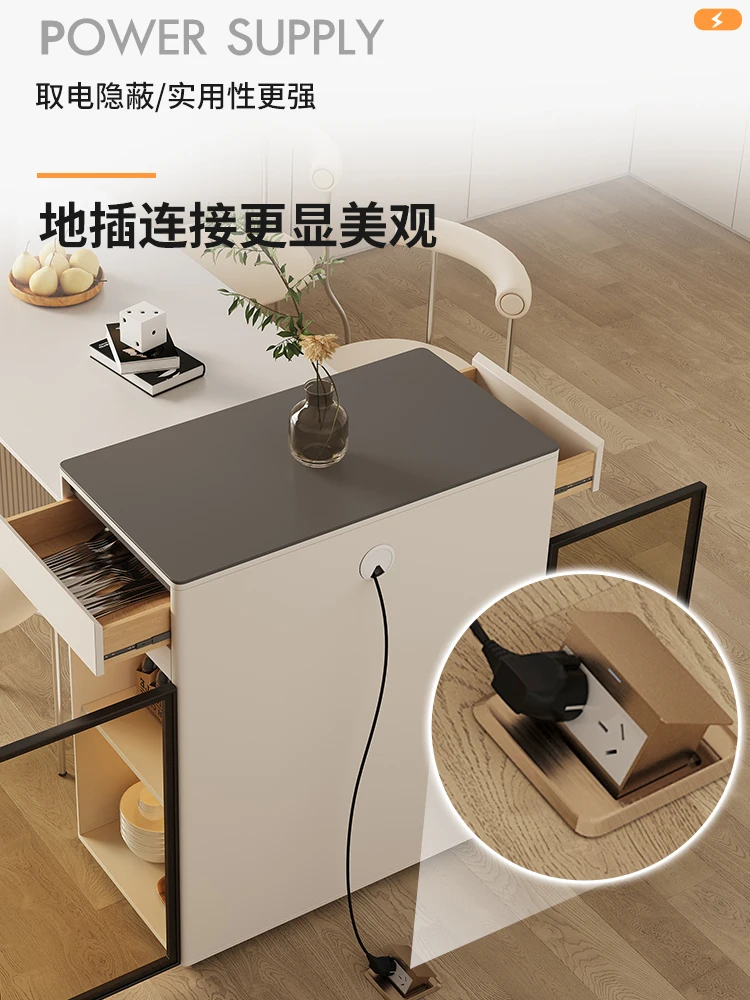 Island dining table integrated retractable small apartment type Narrow island in the slab