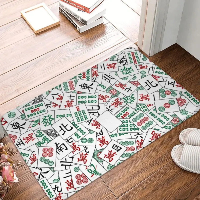 Custom Mahjong Tile Game Pattern Front Floor Door Entrance Mats Outdoor Kitchen Bath Doormat Toilet Carpet Rug