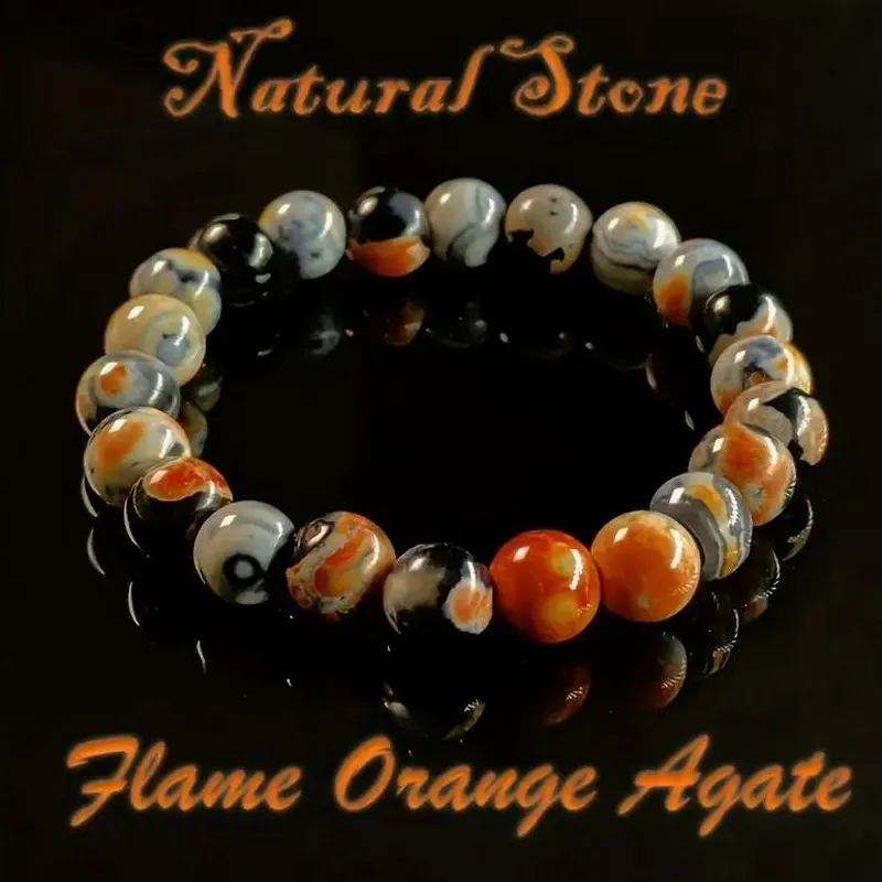 Flame Natural Agate Planet Starry Sky Bracelet, Natural Stone Beads, Handmade Beaded Jewelry for Women Men