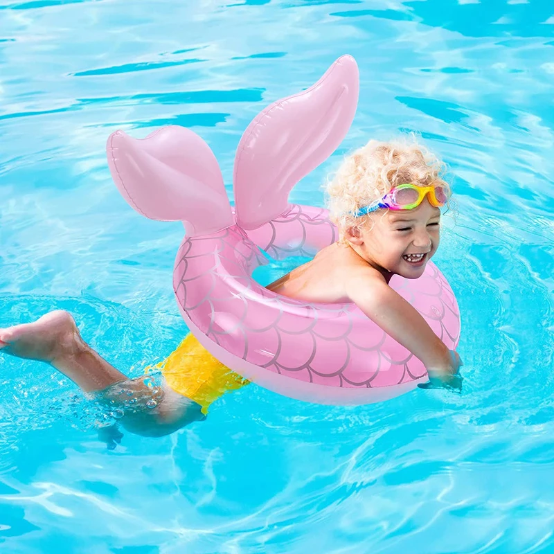 Inflatable Swimming Ring Kids Mermaid Fish Tail Shaped Pool Float Ring Inflatable Swim Accessories Funny Pool Toys Beach Tube