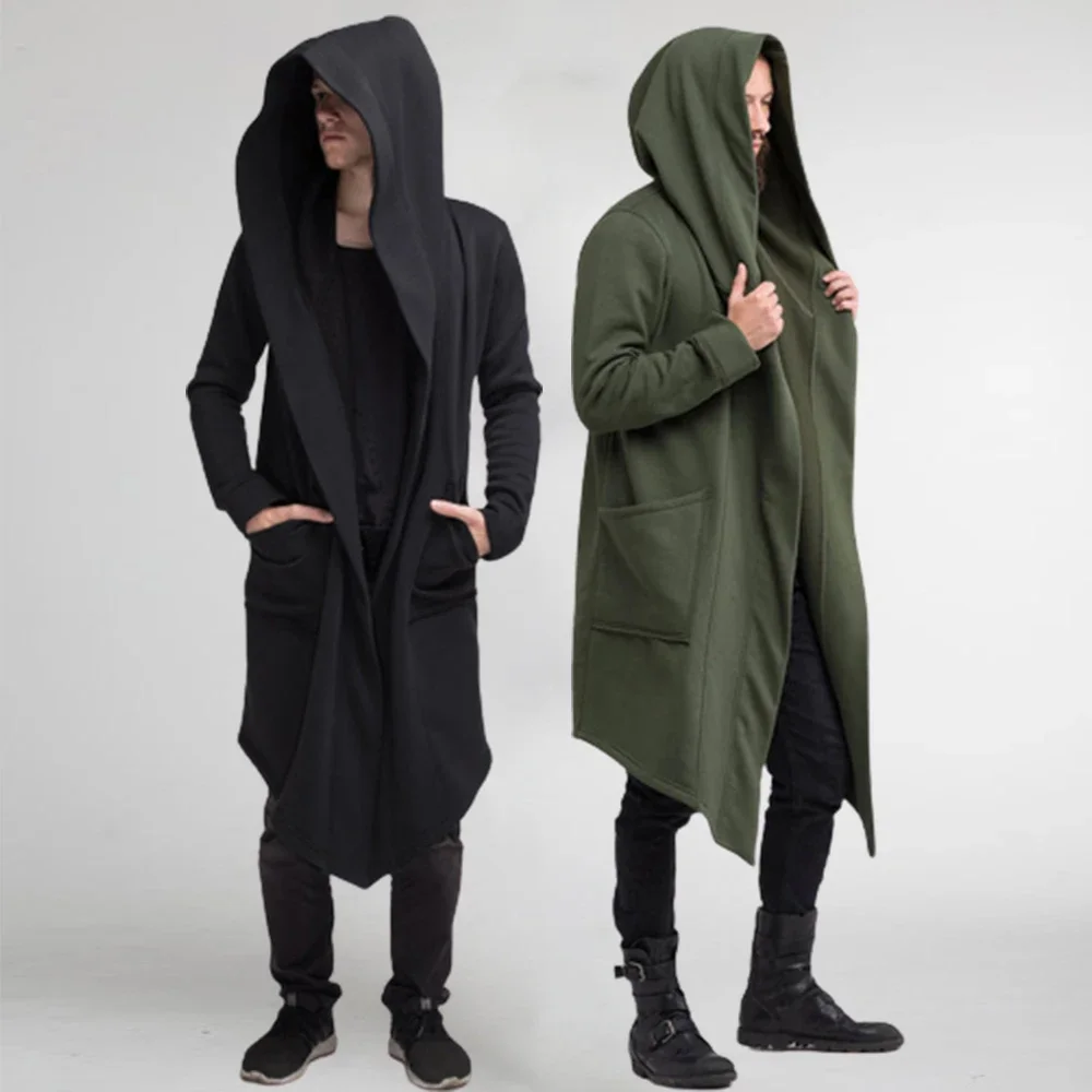 Unisex Casual Cardigan Hooded Long Cloak Cape Coats Men Women Solid Loose Trench Coat Vintage Steampunk Mantle Hooded Sweatshirt