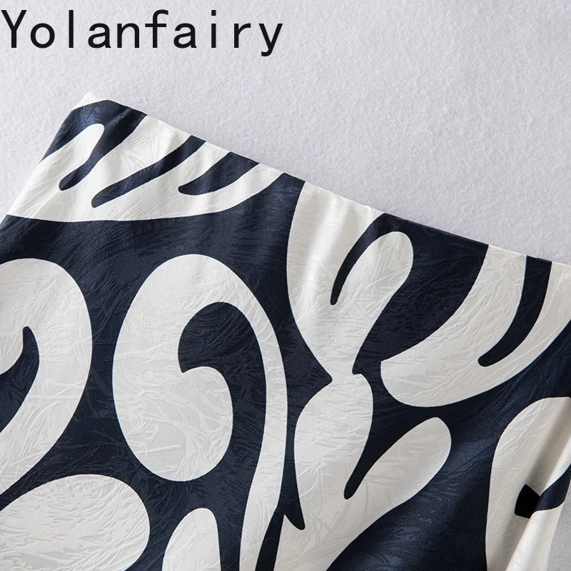 YOLANFAIRY High Street 93% Gonna in raso di seta di gelso Donna 2025 Estate elegante gonne lunghe a coda di pesce Stampa gonna elastica in vita