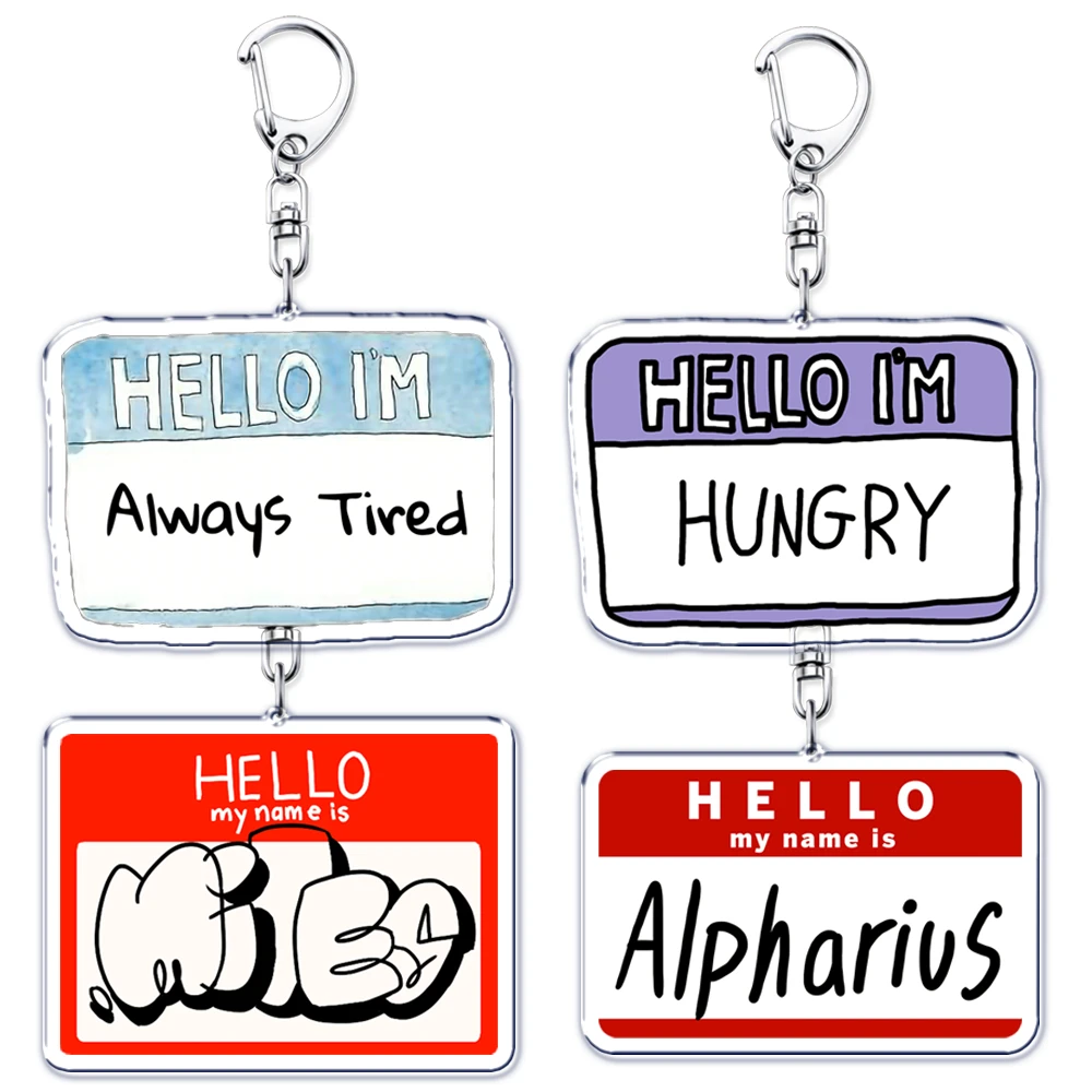 Funny Hello My Name Is Tag Keychains for Accessories Bag Funny Introduction Nametag Graffiti Keyrings Jewelry Friends Fans Gifts