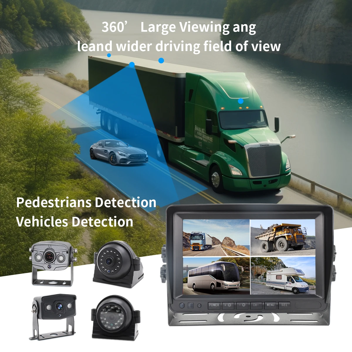 Bus Camion Monitor per auto Telecamera per rilevamento punti ciechi per veicoli Avviso pedonale Avviso di sicurezza Sistema BSD Telecamere impermeabili