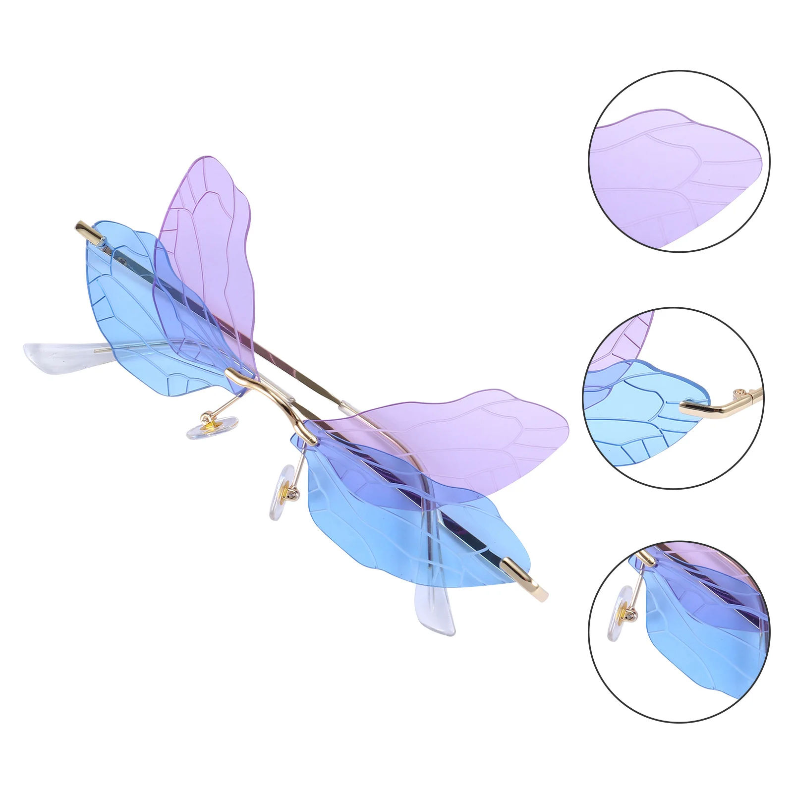 

1Pair Dragonfly Wing Sunglasses Rimless Irregular Wing Shape Unique Design Unisex Sun Shades Photography Driving Outdoor